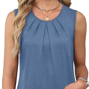 Blue Flowy Pleated Tank Top
